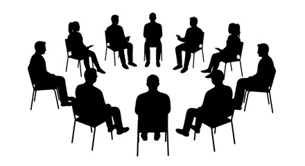 Support Group Circle Silhouette, Therapy Session Vector Icon