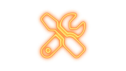 Neon Tools Icon Wrench and Screwdriver, Neon screwdriver wrench glow with transparent background