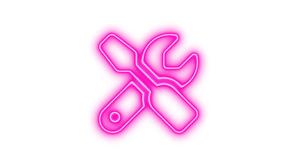 Neon Tools Icon Wrench and Screwdriver, Neon screwdriver wrench glow with transparent background