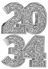 Happy New Year Number 2034 Silver 3D Render