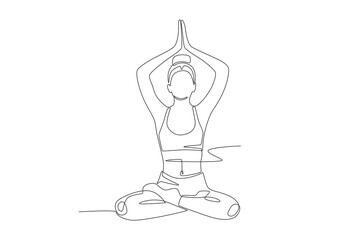 Woman doing yoga. International yoga day concept one-line drawing