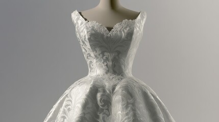 Elegant, vintage-inspired wedding gown on a mannequin.