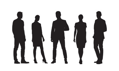 Group of business people, set of isolated vector silhouettes. Standing men and women
