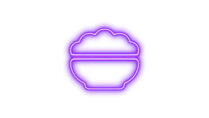 Neon glowing icon of a bowl with a lid, resembling a food container or dish, Neon bowl food icon glow with transparent background