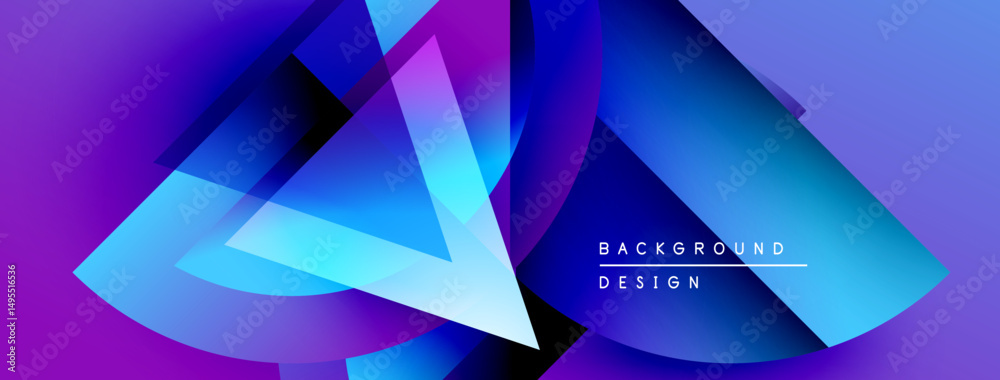 Aufkleber Abstract geometric shapes overlap, creating vibrant blue, purple gradients. Text reads background design in white. Modern, dynamic composition.