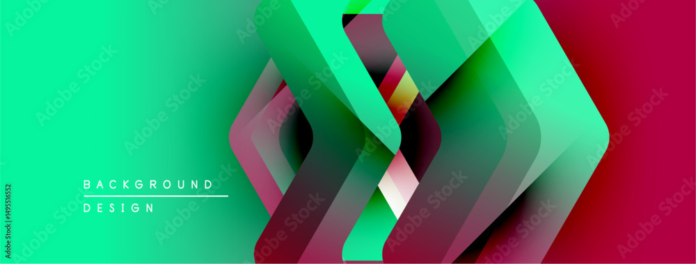 Poster Abstract geometric layers create vibrant gradient effect. Modern design features overlapping shapes, smooth transitions, dynamic composition.
