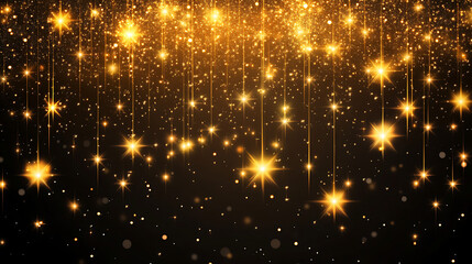 Elegant christmas background with hanging gold stars and soft, out-of-focus lights, creating a warm and celebratory atmosphere for seasonal projects