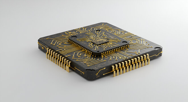 Miniature Integrated Circuit HighDensity Chip Details on white background