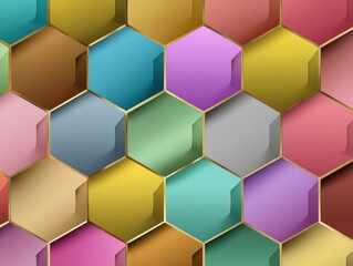 Colorful Geometric Hexagonal Patterns with Gold Accents for Abstract Background Design