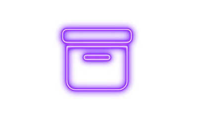 Glowing neon icon of a drawer or archive box, Neon box archive icon glow with transparent background