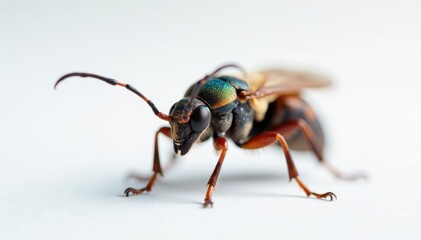 Close-up of a single insect on pure white background, antenna, contrast, closeup