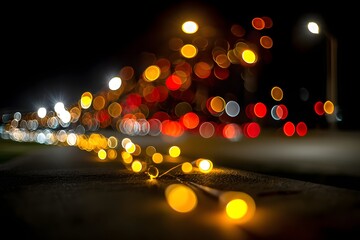 Glistening urban night scene, vibrant colorful lights reflecting on wet pavement, ideal for nightlife promotion content.