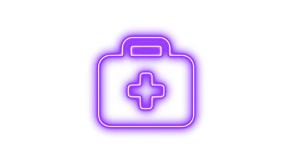 Obraz premium Neon medical first aid kit icon with a cross symbol in the center, Neon briefcase medical icon glow with transparent background