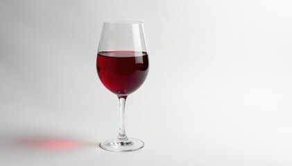 Rich red wine in elegant glass, pristine white backdrop, splash, simple, pinot noir