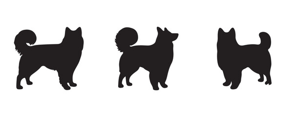 Silhouettes of three dogs in different poses—two sitting and one standing—displayed in a clean, minimal black design on a white background