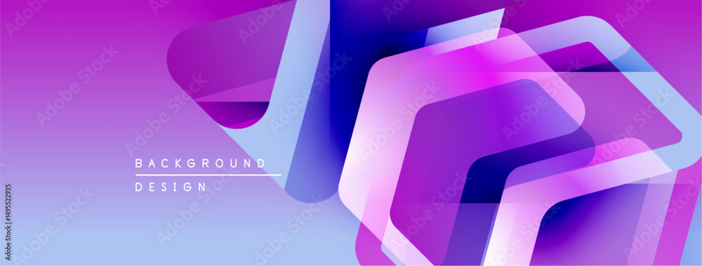 Poster Abstract geometric shapes overlap, creating vibrant purple, blue gradient. Modern design element for backgrounds, presentations.