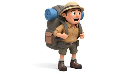 Fototapeta premium Cartoon man with backpack ready for an adventure