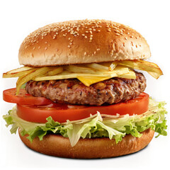 Delicious cheeseburger with fresh ingredients for food blog and restaurant