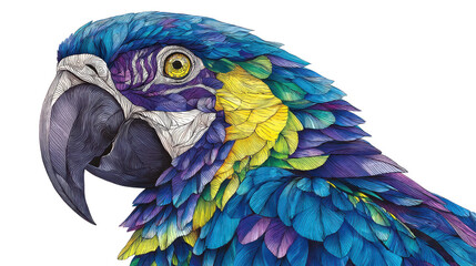 Fototapeta premium Vivid colors of a parrot against dark background, captivating closeup colorful