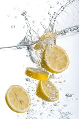 Lemon Slices Dropping In Fresh Clear Water