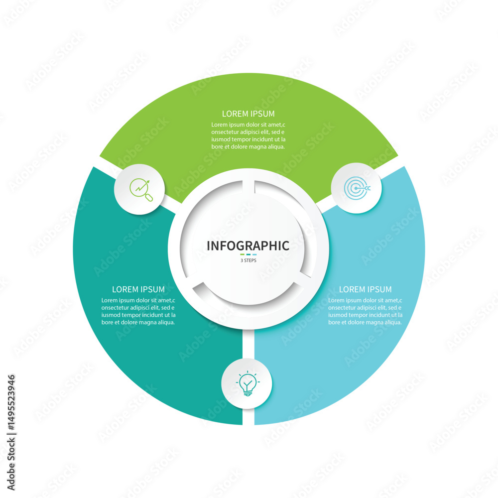 Poster business visualization infographic circle design template with 3 options, steps or processes. busine