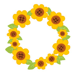 ポップでかわいいひまわりの花輪のイラスト