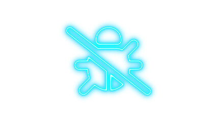 Glowing neon icon of a crossed-out bug symbol, representing antivirus or anti-malware protection, Neon bug slash