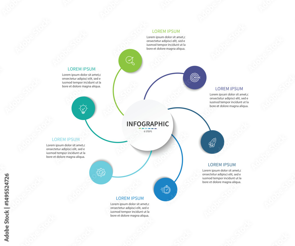 Poster business visualization infographic circle design template with 6 options, steps or processes. busine