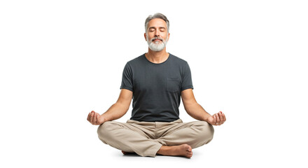 Man with beard meditating in lotus position pose