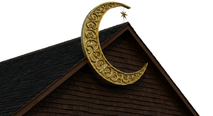 Crescent moon ornament on roof with star decorative element