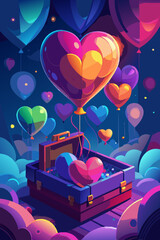 Heart Shaped Balloons Floating into a Suitcase of Love