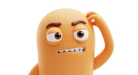 Cartoon character scratching head in confusion pose
