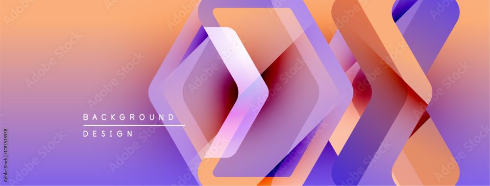 Leinwandbilder Abstract geometric design. Gradient background transitions from orange to purple. Overlapping squares create depth, modern aesthetic.