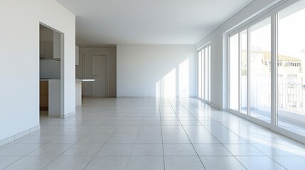 Fototapeta premium Apartment with Empty Room and White Tile Floor