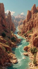 Majestic canyon landscape with a winding river under clear blue sky during daylight