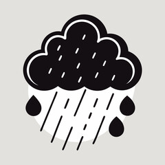 Simple Black and White Rain Cloud Icon Illustration