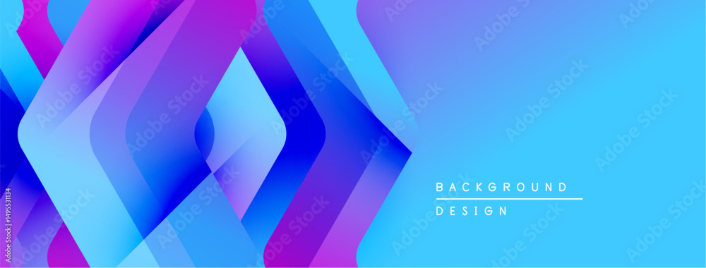 Poster abstract geometric shapes overlap, creating vibrant blue, purple gradients. modern design suggests t