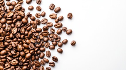 Naklejka premium Close-up image of fresh coffee beans on white background with copy space for text.