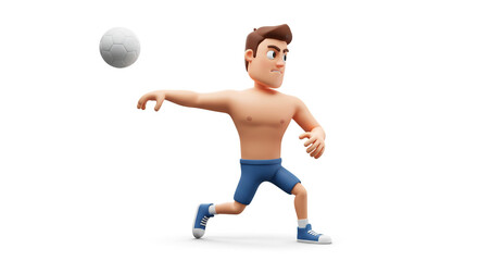 Cartoon man throws a ball on a white background