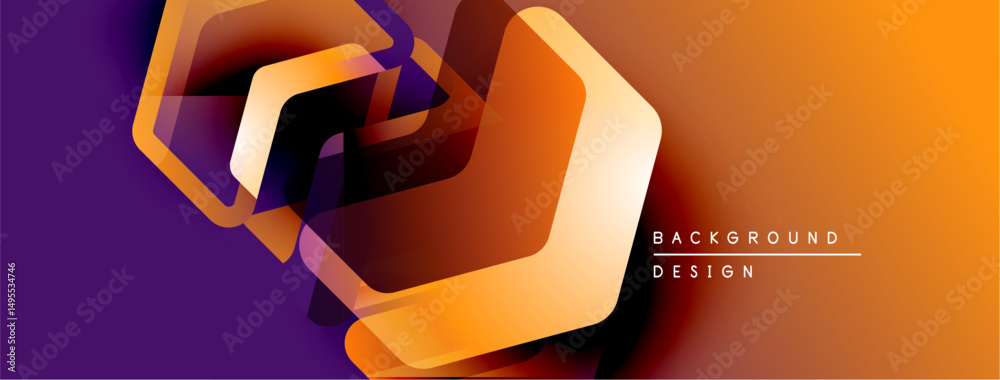 Poster abstract geometric shapes, vibrant orange, purple gradients. modern design element for backgrounds, 