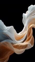 Fototapeta premium White and orange cloud-like waves create a mesmerizing and fluid pattern against a dark background, evoking a sense of motion and ethereal beauty