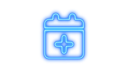 Neon calendar icon with a plus sign, glowing effect, Neon calendar-plus icon glow with transparent background