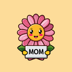 Animated Bloom's Loving Note: A cute, cartoon-style flower, holding a 'MOM' sign, radiates warmth and affection, perfect for expressing heartfelt sentiments. 