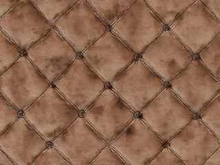 Fototapeta premium Elegant brown leather upholstered texture with diamond quilted pattern and button accents ideal for interior design and artistic backgrounds