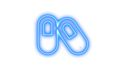 Neon outline of two overlapping capsules, Neon capsules icon glow with transparent background
