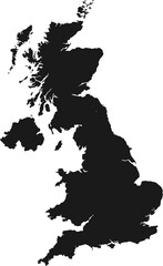 Black map of United Kingdom illustration isolated on transparent background