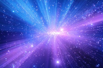 Fototapeta premium Abstract cosmic background with purple and blue light rays and stars