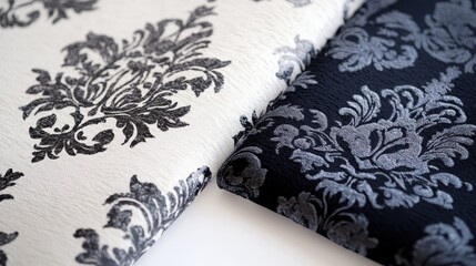 Two sheets of patterned fabric, in dark and light shades.