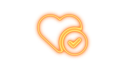 Neon Heart with Checkmark Symbol, Neon heart circle check icon glow with transparent background