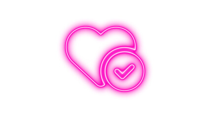 Neon Heart with Checkmark Symbol, Neon heart circle check icon glow with transparent background